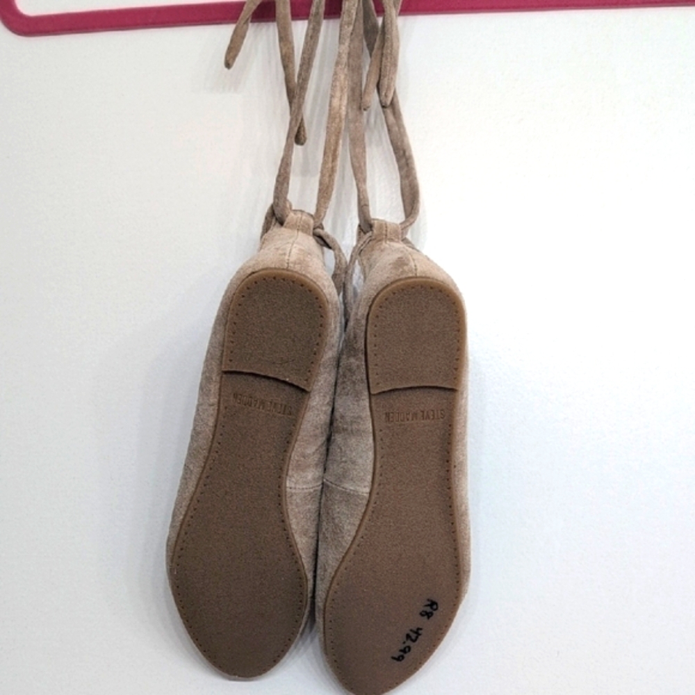 Steve Madden 8 Women's Taupe Lace-Up Flats - Picture 4 of 7